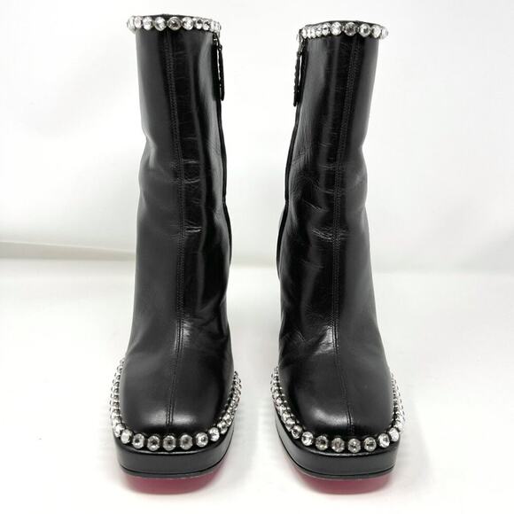 Gucci Olympia Black Leather Crystal Embellished Platform Boots 38.5 - Picture 2 of 9